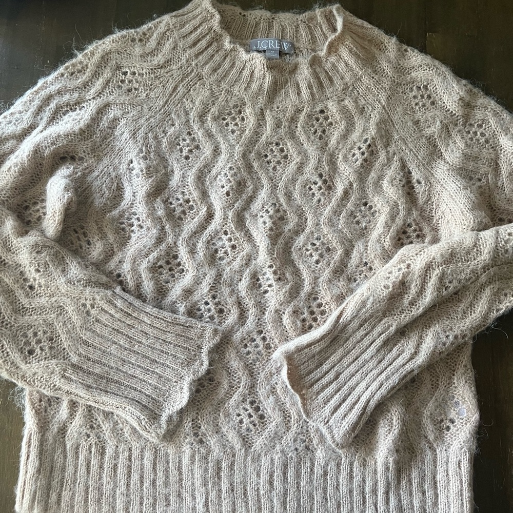 J. Crew pointelle wool alpaca blend xs tan sweater - Picture 1 of 3
